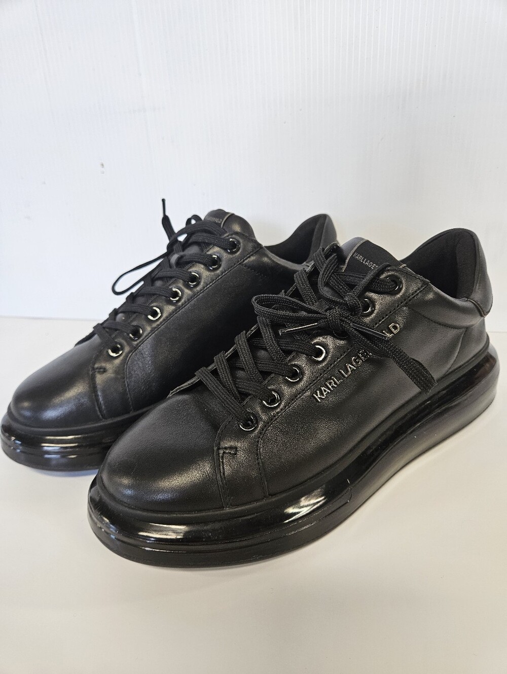 Karl Lagerfeld Kapri Low Top Sneakers Leather Mens Black Translucent Sz. 9